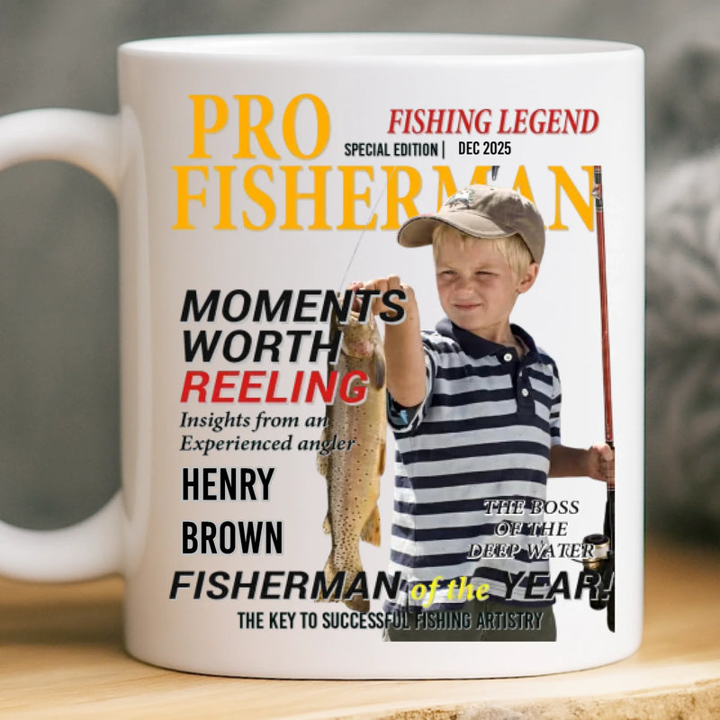Custom Photo Magazine Mug - Personalized Birthday Gifts For Fisherman - Small Kid Big Happy