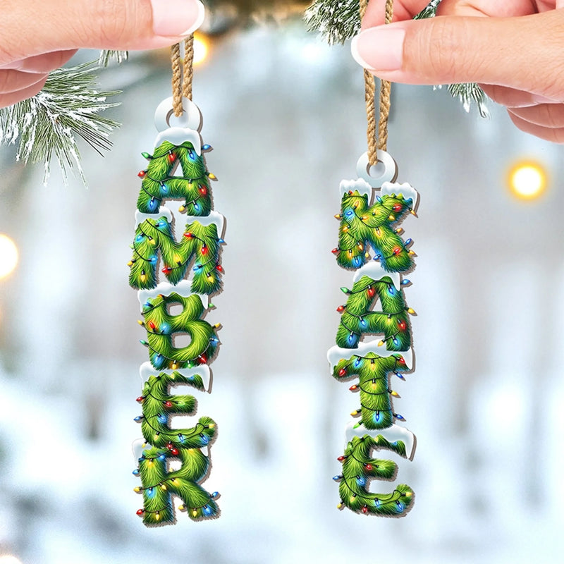 Custom Pine Tree Letter Wooden Ornament - Personalized Christmas Birthday Gifts For Mom, Dad, Brother, Sister, Kids - Home Is Wherever We Gather
