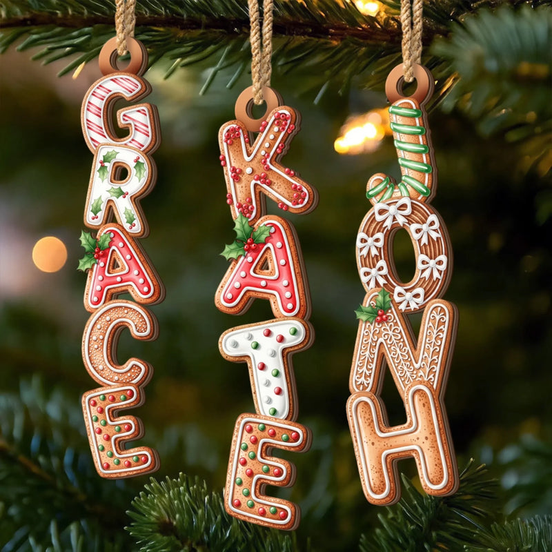 Custom Gingerbread Letter Wooden Ornament - Personalized Christmas Birthday Gifts For Mom, Dad, Brother, Sister, Kids - Our Chaos Our Comfort Zone