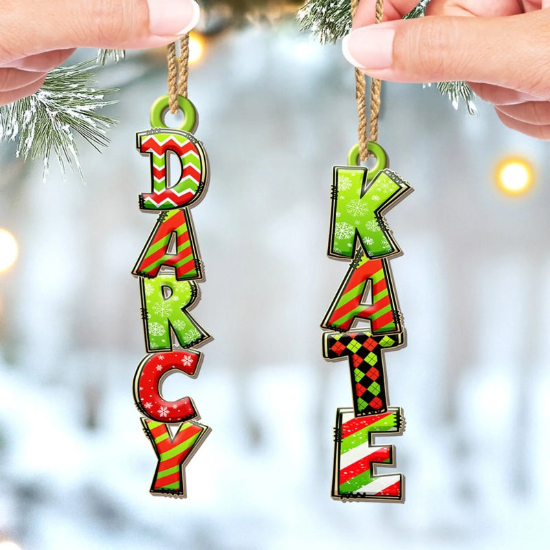 Custom Green Christmas Letter Wooden Ornament - Personalized Christmas Birthday Gifts For Mom, Dad, Brother, Sister, Kids - Festive Letters, Endless Smiles