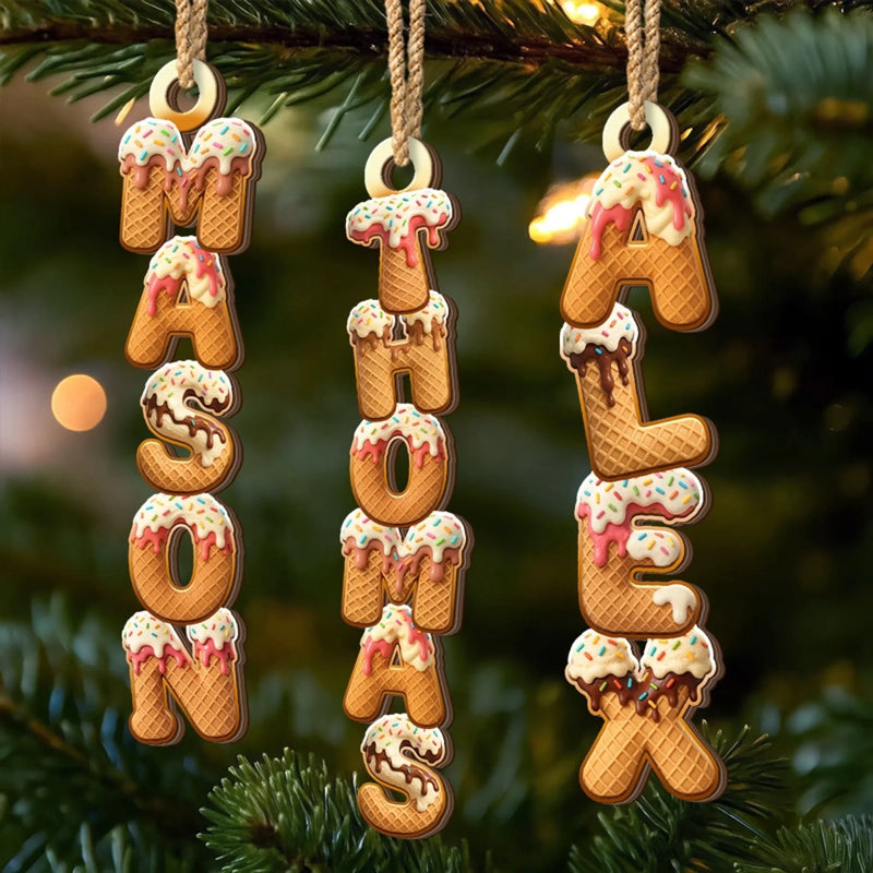 Custom Ice Cream Letter Wooden Ornament - Personalized Christmas Birthday Gifts For Mom, Dad, Brother, Sister, Kids - Together Makes Every Moment Better