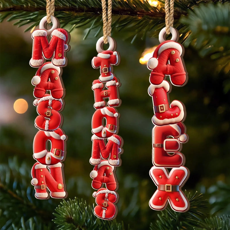 Custom Santa Suit Letter Wooden Ornament - Personalized Christmas Birthday Gifts For Mom, Dad, Brother, Sister, Kids - Built On Love Held By Us