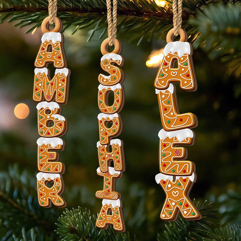 Custom Gingerbread Letter Wooden Ornament - Personalized Christmas Birthday Gifts For Mom, Dad, Brother, Sister, Kids - This Family Story Keeps Blooming