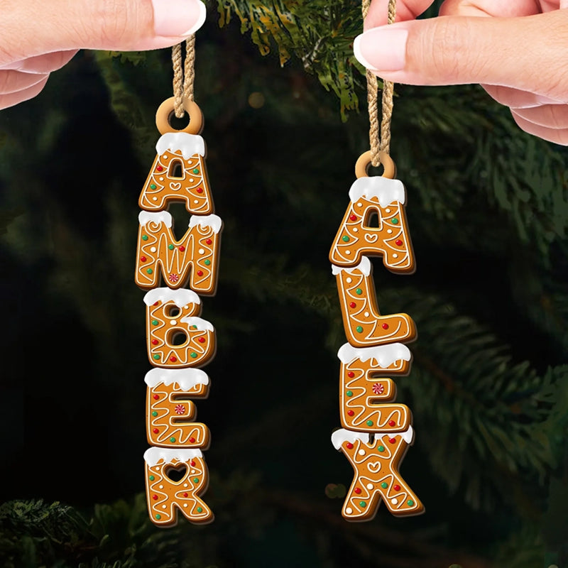 Custom Gingerbread Letter Wooden Ornament - Personalized Christmas Birthday Gifts For Mom, Dad, Brother, Sister, Kids - This Family Story Keeps Blooming