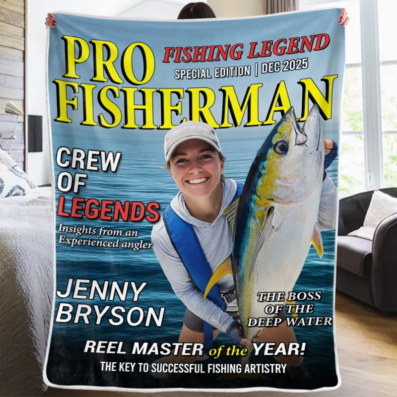 Custom Photo Magazine Blanket - Personalized Christmas Birthday Fishing Gifts For Fisherman - Masters Of The Deep