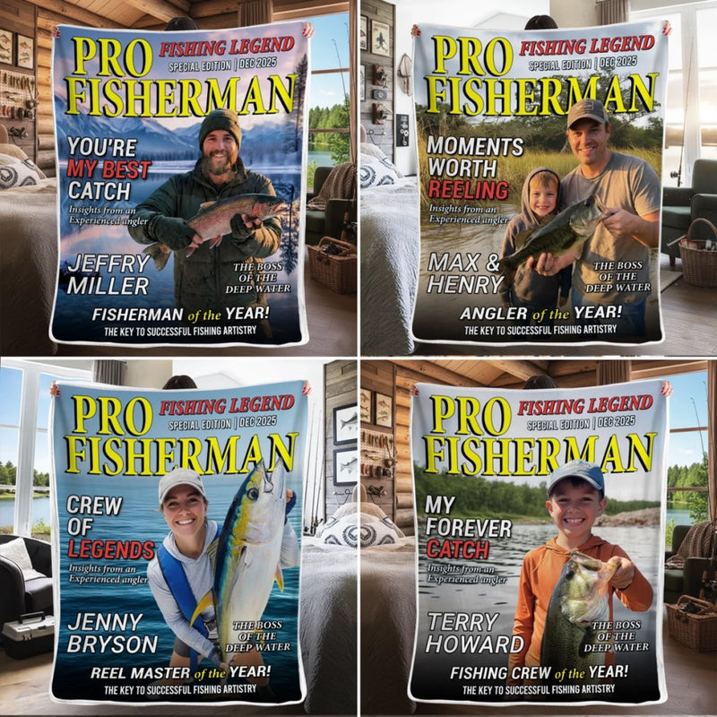 Custom Photo Magazine Blanket - Personalized Christmas Birthday Fishing Gifts For Fisherman - Masters Of The Deep
