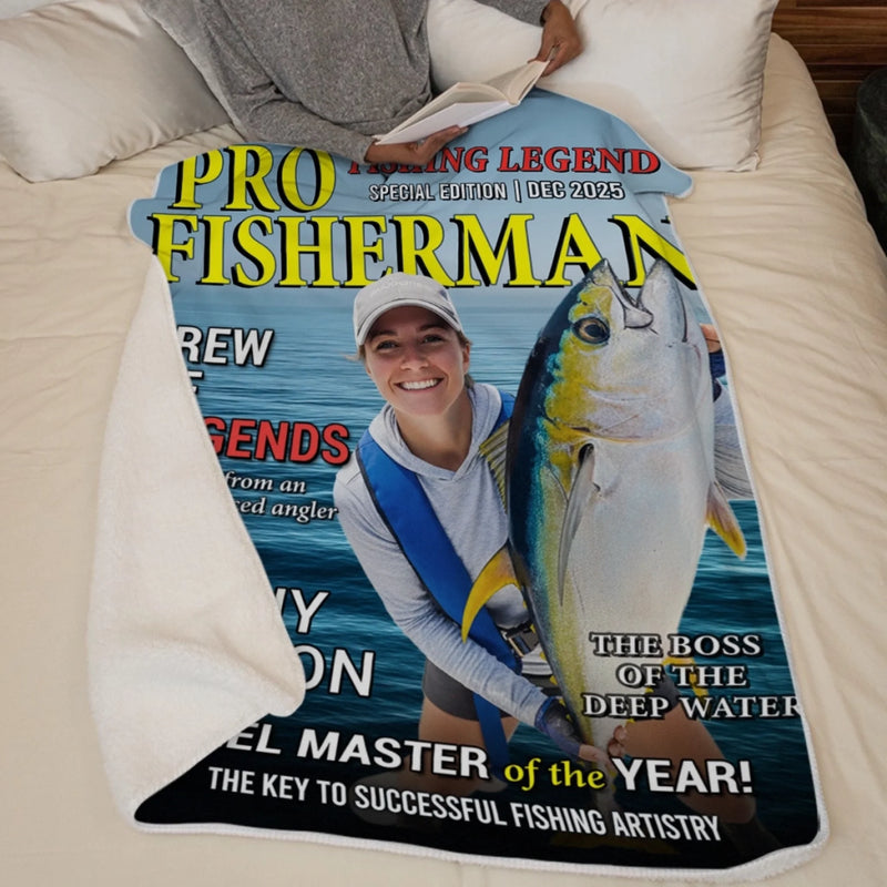 Custom Photo Magazine Blanket - Personalized Christmas Birthday Fishing Gifts For Fisherman - Masters Of The Deep