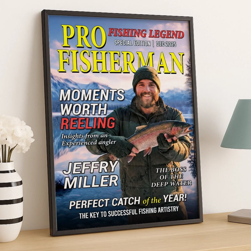 Custom Photo Magazine Vertical Poster - Personalized Christmas Birthday Fishing Gifts For Fisherman - The Legend Reels On
