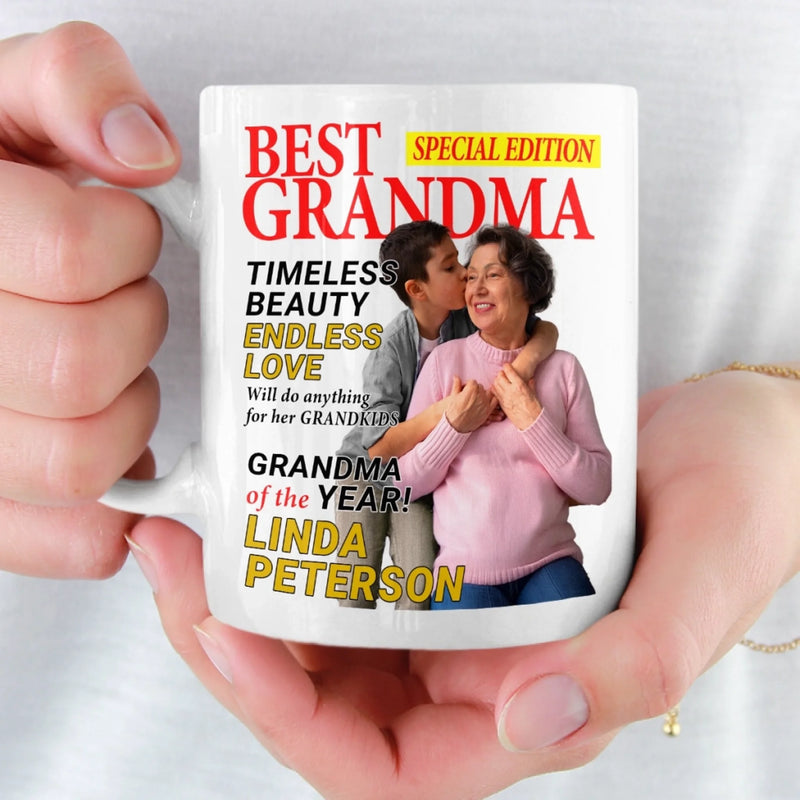 Custom Photo Magazine Mug - Personalized Birthday Gifts For Grandma - Her Love Makes Little Hearts Brighter