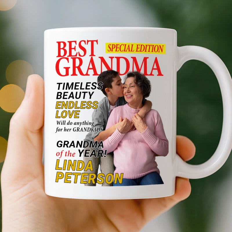 Custom Photo Magazine Mug - Personalized Birthday Gifts For Grandma - Her Love Makes Little Hearts Brighter
