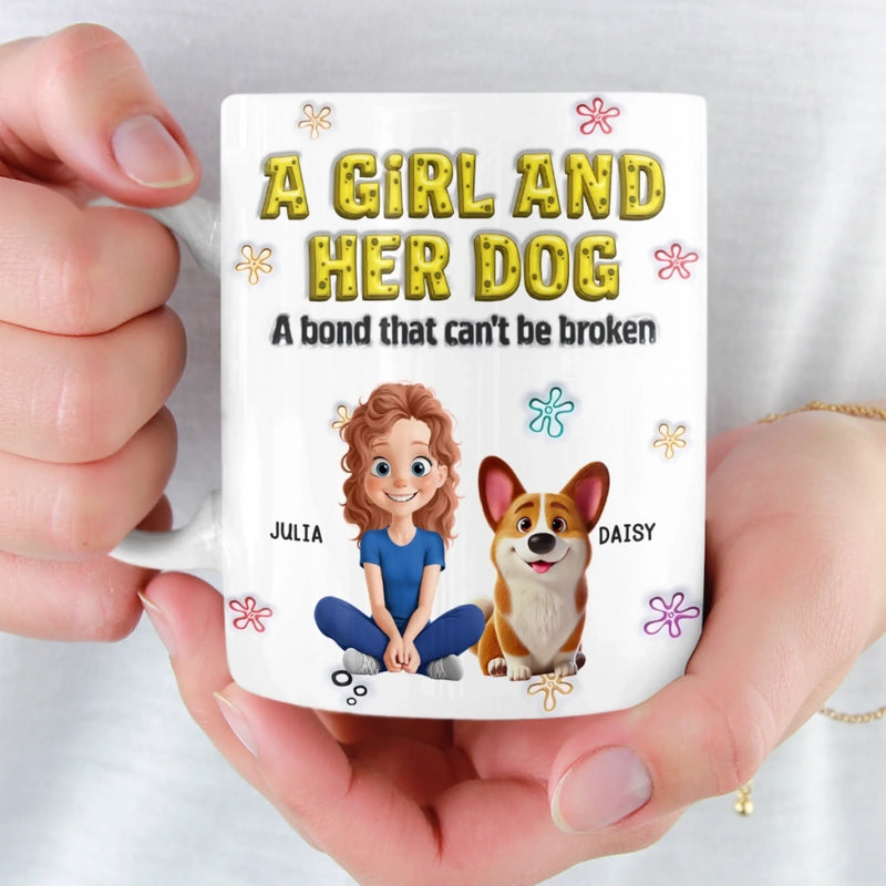 Custom 3D Inflated Effect Printed Mug - Personalized Christmas Birthday Gifts For Dog Lovers, Dog Dad And Mom - Just A Girl And Her Furry Soulmate