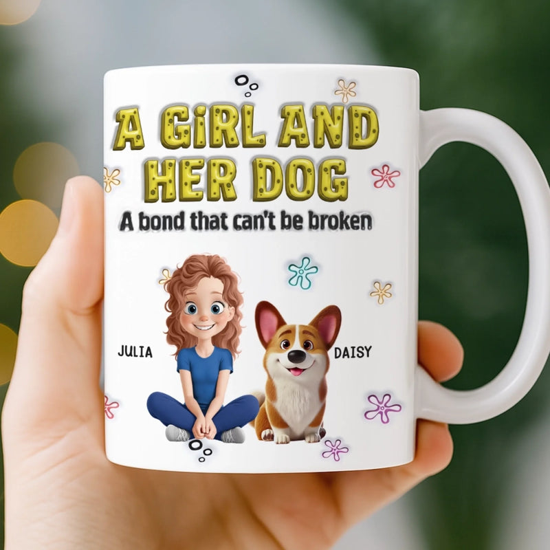 Custom 3D Inflated Effect Printed Mug - Personalized Christmas Birthday Gifts For Dog Lovers, Dog Dad And Mom - Just A Girl And Her Furry Soulmate