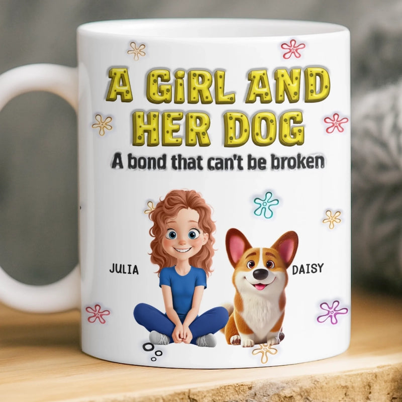 Custom 3D Inflated Effect Printed Mug - Personalized Christmas Birthday Gifts For Dog Lovers, Dog Dad And Mom - Just A Girl And Her Furry Soulmate