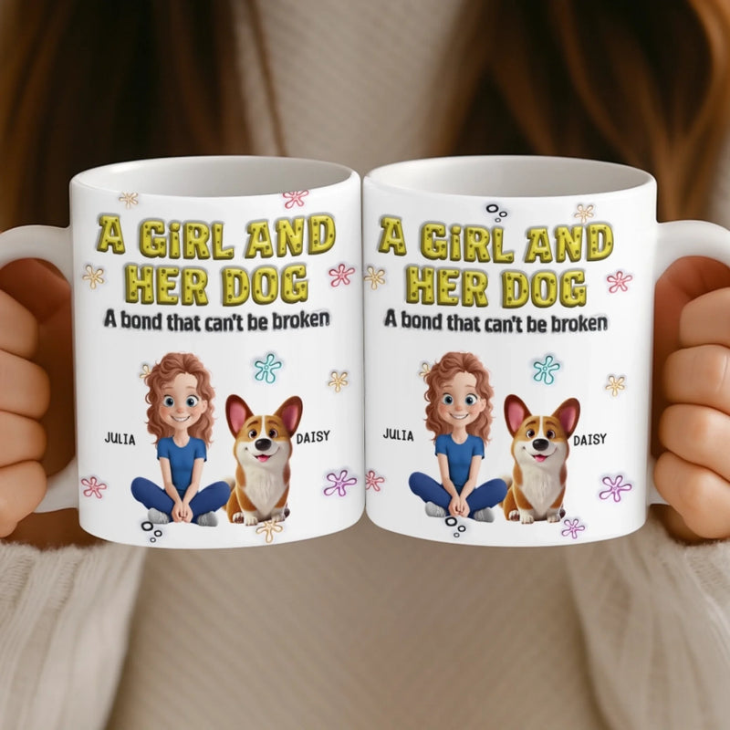 Custom 3D Inflated Effect Printed Mug - Personalized Christmas Birthday Gifts For Dog Lovers, Dog Dad And Mom - Just A Girl And Her Furry Soulmate
