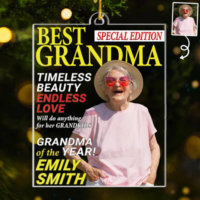 Custom Photo Magazine Acrylic Ornament - Personalized Christmas Birthday Gifts For Grandma - Where Grandma Is Joy Follows