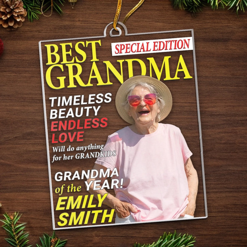 Custom Photo Magazine Acrylic Ornament - Personalized Christmas Birthday Gifts For Grandma - Where Grandma Is Joy Follows