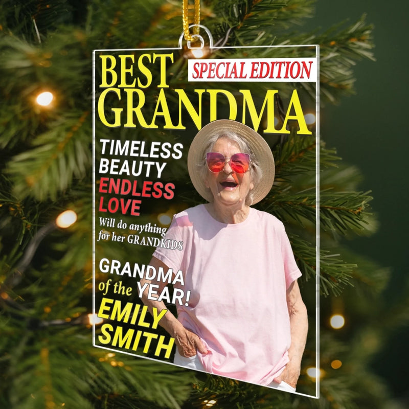 Custom Photo Magazine Acrylic Ornament - Personalized Christmas Birthday Gifts For Grandma - Where Grandma Is Joy Follows