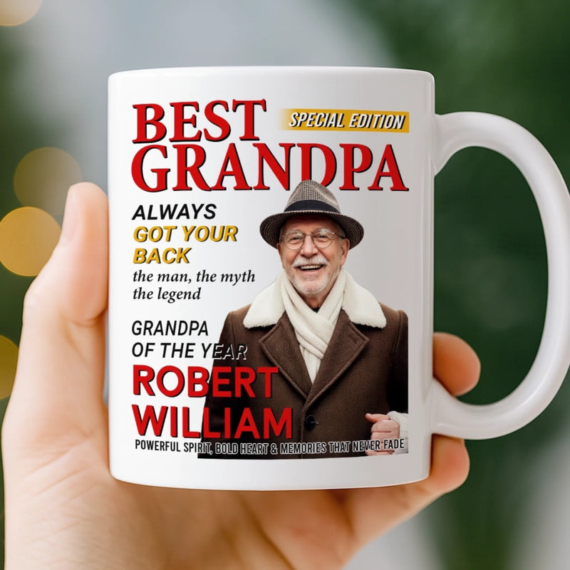 Custom Photo Magazine Mug - Personalized Birthday Gifts For Grandpa - Grandpa Makes Life Softer