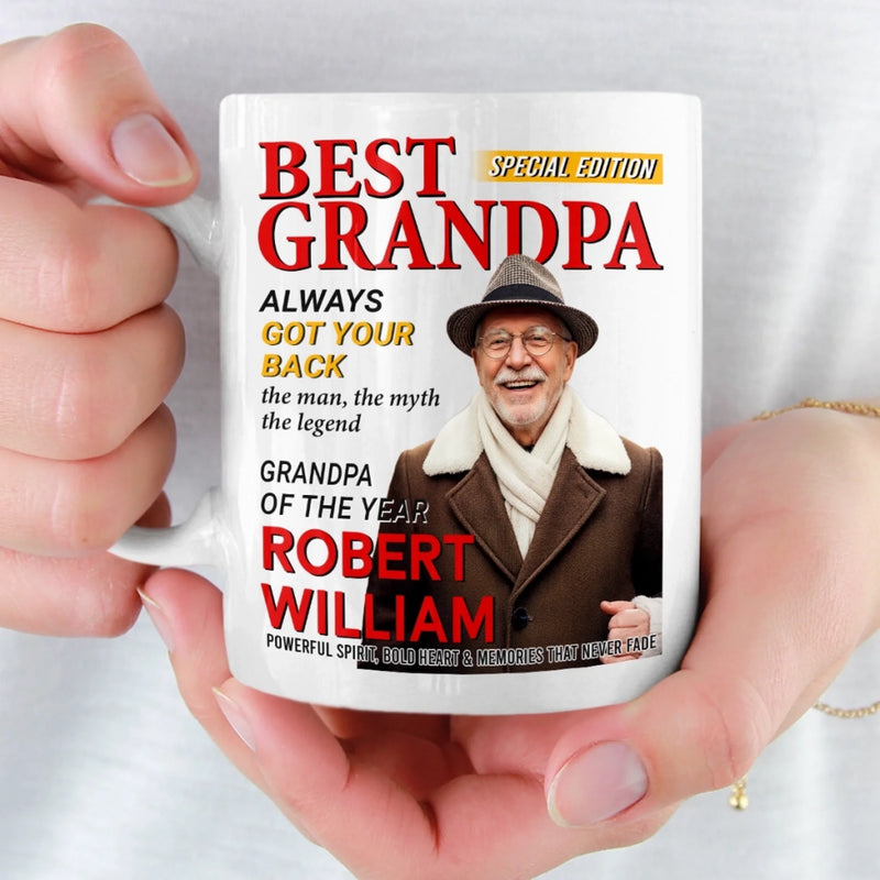 Custom Photo Magazine Mug - Personalized Birthday Gifts For Grandpa - Grandpa Makes Life Softer