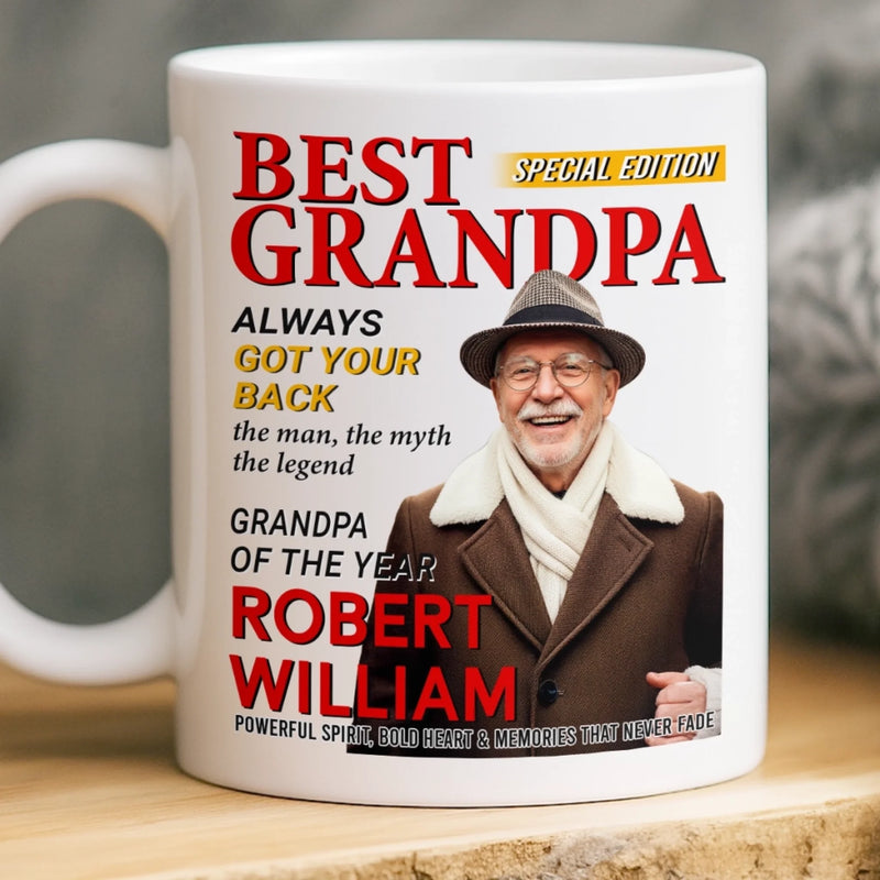 Custom Photo Magazine Mug - Personalized Birthday Gifts For Grandpa - Grandpa Makes Life Softer