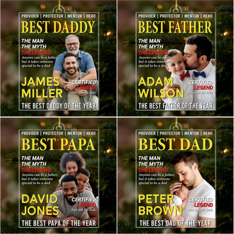Custom Photo Magazine Acrylic Ornament - Personalized Christmas Birthday Gifts For Dad - His Strength Shapes Our Days