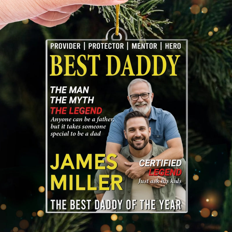 Custom Photo Magazine Acrylic Ornament - Personalized Christmas Birthday Gifts For Dad - His Strength Shapes Our Days