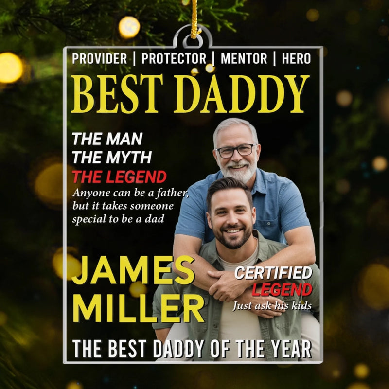 Custom Photo Magazine Acrylic Ornament - Personalized Christmas Birthday Gifts For Dad - His Strength Shapes Our Days