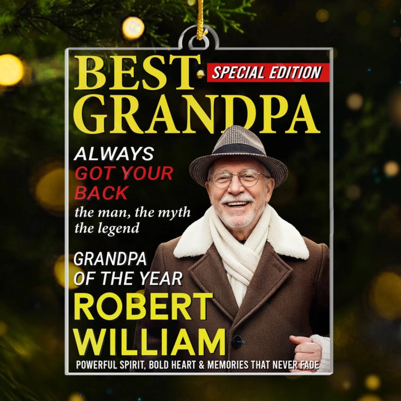 Custom Photo Magazine Acrylic Ornament - Personalized Christmas Birthday Gifts For Grandpa - His Wisdom Warms Our Hearts