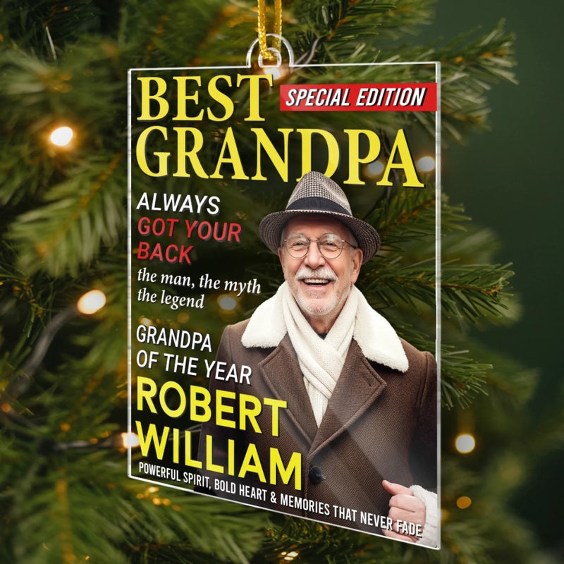 Custom Photo Magazine Acrylic Ornament - Personalized Christmas Birthday Gifts For Grandpa - His Wisdom Warms Our Hearts