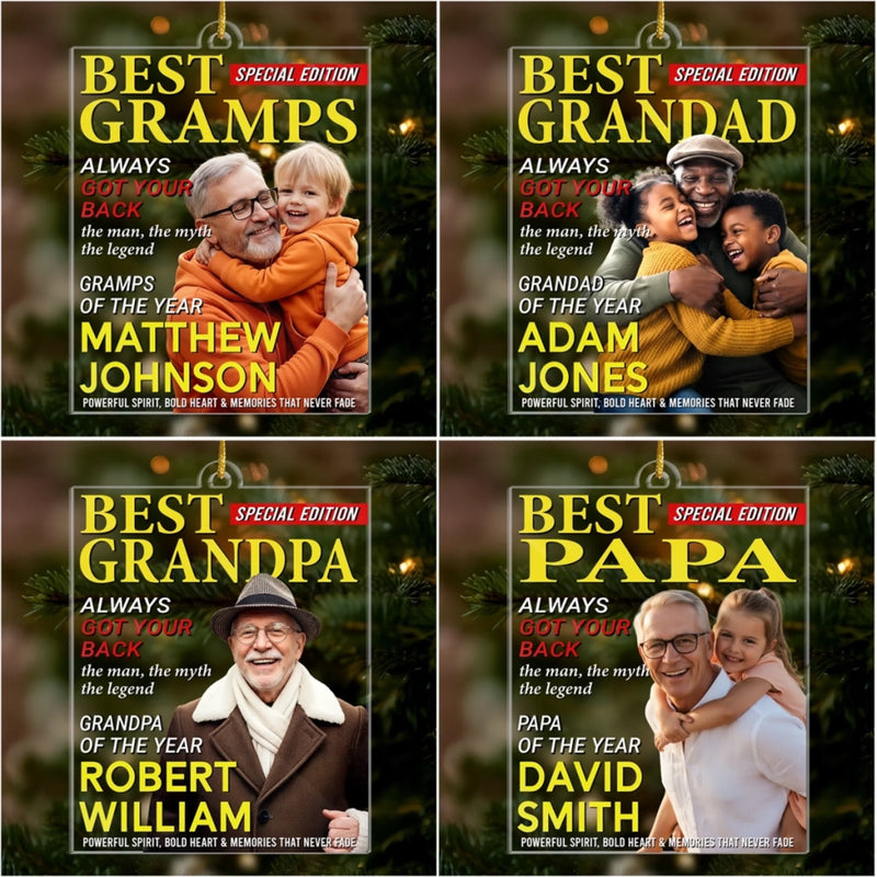 Custom Photo Magazine Acrylic Ornament - Personalized Christmas Birthday Gifts For Grandpa - His Wisdom Warms Our Hearts
