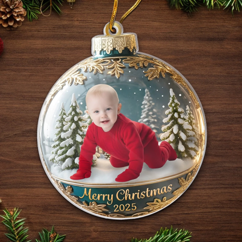 Custom Photo First Christmas Acrylic Ornament - Personalized  Christmas Baby Shower, Gender Reveal Gifts For New Moms, New Dads, New Parents - Little Star Of Our Holiday Night