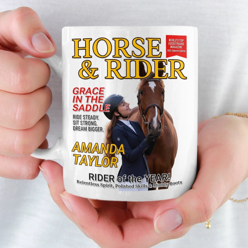 Custom Photo Magazine Mug - Personalized Christmas Birthday Gifts For Men and Women, Horse Lovers - Grace In The Saddle