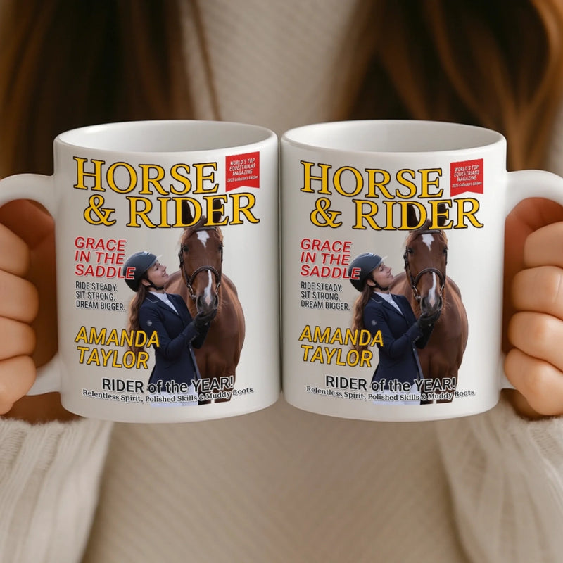 Custom Photo Magazine Mug - Personalized Christmas Birthday Gifts For Men and Women, Horse Lovers - Grace In The Saddle