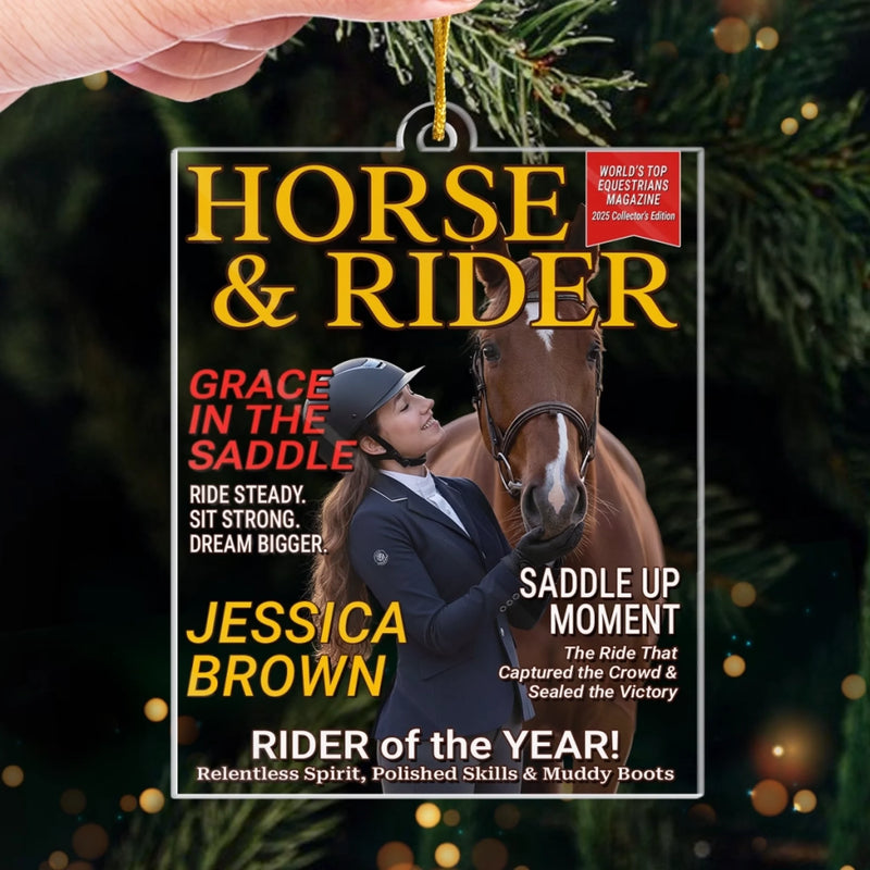 Custom Photo Magazine Acrylic Ornament - Personalized Christmas Birthday Gifts For Men and Women, Horse Lovers - Born To Ride