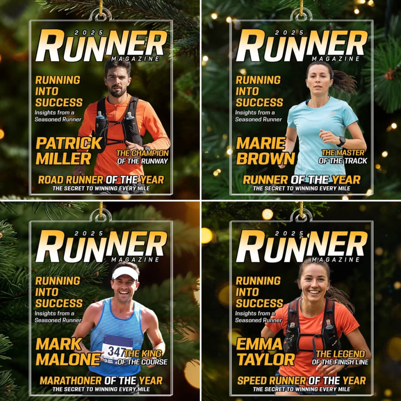 Custom Photo Magazine Acrylic Ornament - Personalized  Birthday Running Gifts For Running Lovers, Sports Fans, Sports Lovers - Hustle For Greatness