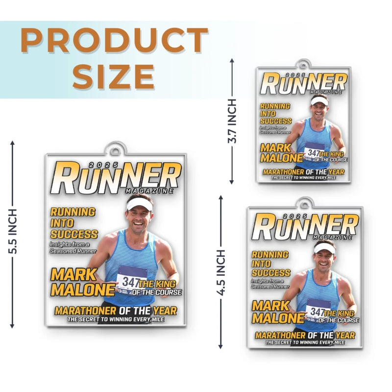 Custom Photo Magazine Acrylic Ornament - Personalized  Birthday Running Gifts For Running Lovers, Sports Fans, Sports Lovers - Hustle For Greatness