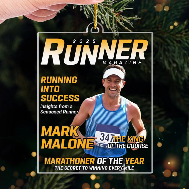 Custom Photo Magazine Acrylic Ornament - Personalized  Birthday Running Gifts For Running Lovers, Sports Fans, Sports Lovers - Hustle For Greatness