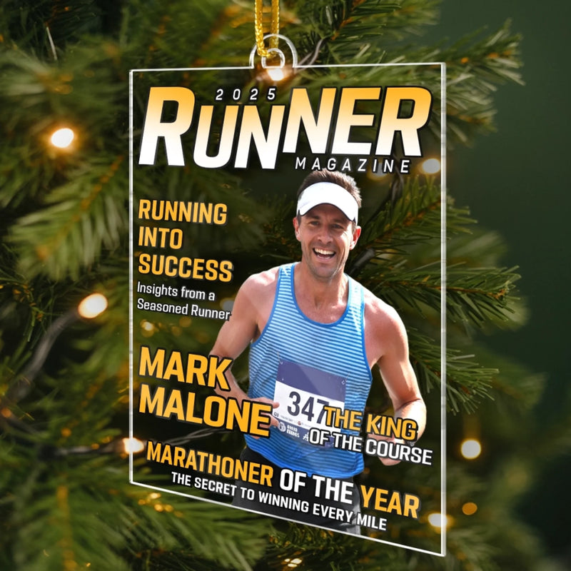 Custom Photo Magazine Acrylic Ornament - Personalized  Birthday Running Gifts For Running Lovers, Sports Fans, Sports Lovers - Hustle For Greatness