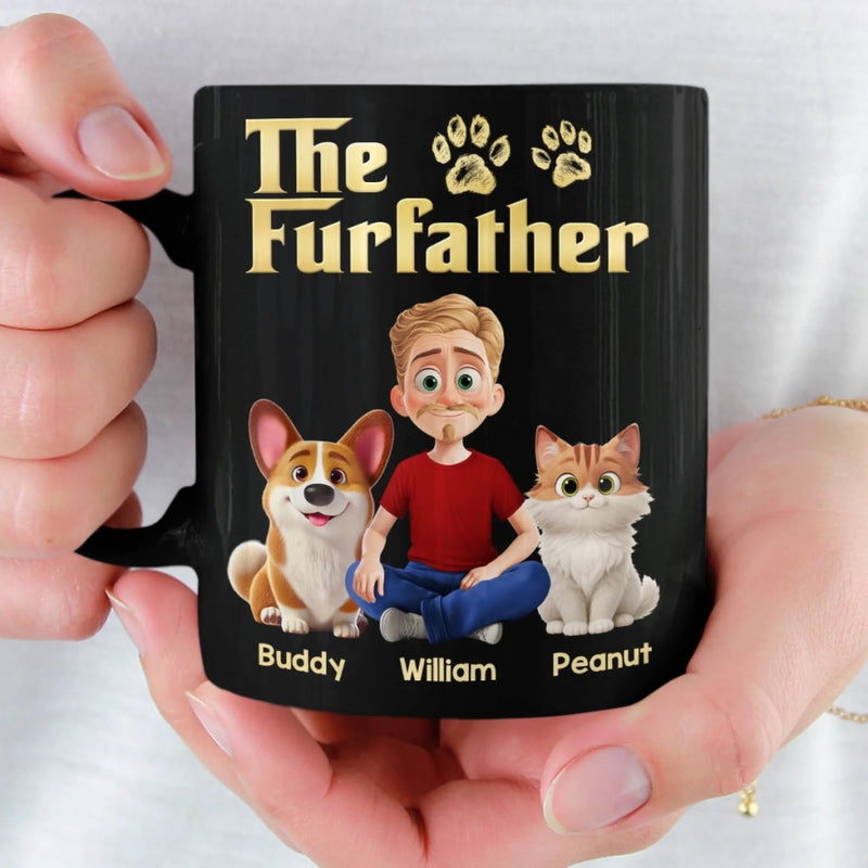 Custom Black Mug - Personalized Birthday Gifts For Dog Cat Lovers, Dog Dad And Mom, Cat Owners - The Furfather Never Walks Alone