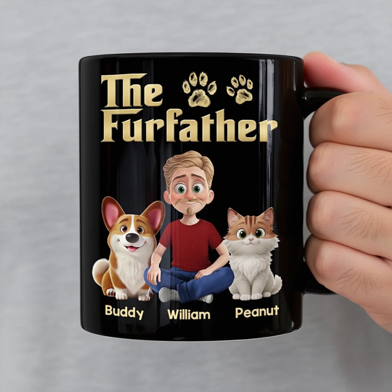 Custom Black Mug - Personalized Birthday Gifts For Dog Cat Lovers, Dog Dad And Mom, Cat Owners - The Furfather Never Walks Alone