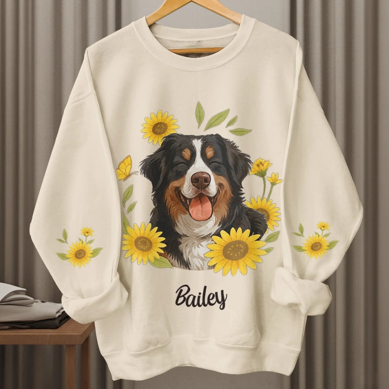Custom Photo Unisex Sweatshirt, Hoodie With Design On Sleeve - Personalized Birthday Gifts For Dog Cat Lovers, Dog Dad And Mom, Cat Owners - Blooming With Dog Joy