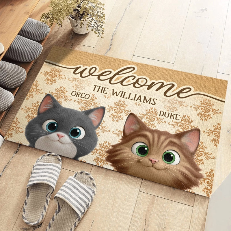 Custom Home Decor Decorative Mat - Personalized Birthday Gifts For Dog Cat Lovers, Dog Dad And Mom, Cat Owners - Home Of Happy Paws
