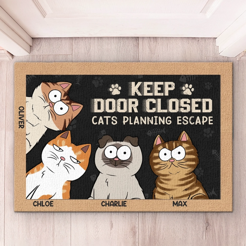 Custom Name Funny Cat Escape Warning Gifts for Cat Lovers - Personalized Doormat