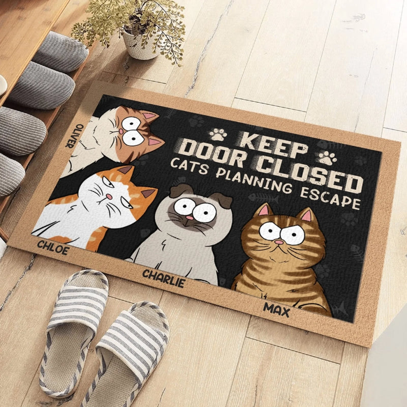 Custom Name Funny Cat Escape Warning Gifts for Cat Lovers - Personalized Doormat