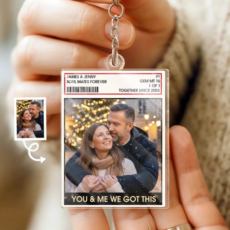 Custom Photo Shaped Acrylic Keychain - Personalized Anniversary Wedding Gifts For Husband And Wife, Him And Her - Love Grows Stronger Here