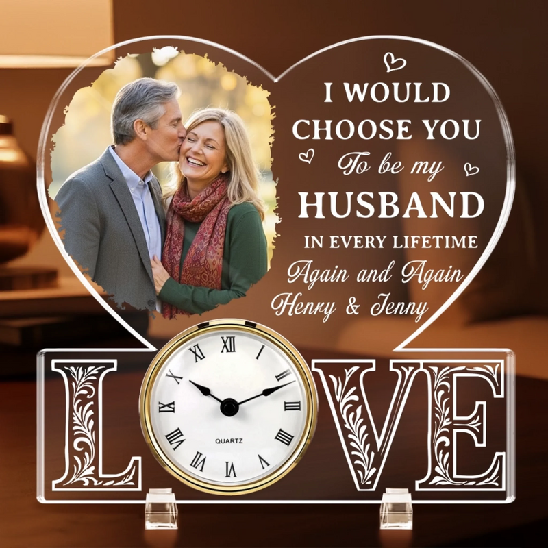 Custom Photo Acrylic Desk Clock - Personalized Anniversary Wedding Gifts For Husband And Wife, Him And Her - You Make Everything Feel Right