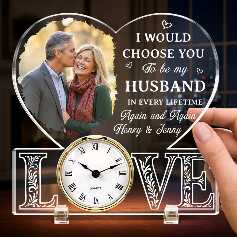 Custom Photo Acrylic Desk Clock - Personalized Anniversary Wedding Gifts For Husband And Wife, Him And Her - You Make Everything Feel Right