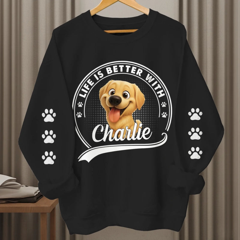 Custom Unisex Sweatshirt, Hoodie With Design On Sleeve - Personalized Birthday Gifts For Dog Lovers, Dog Dad And Mom - Best Life Companion