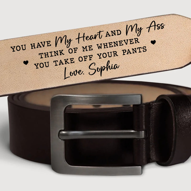 Custom Engraved Leather Belt - Personalized Anniversary Wedding Gifts For Husband And Wife, Him And Her - Love Feels Calm With You