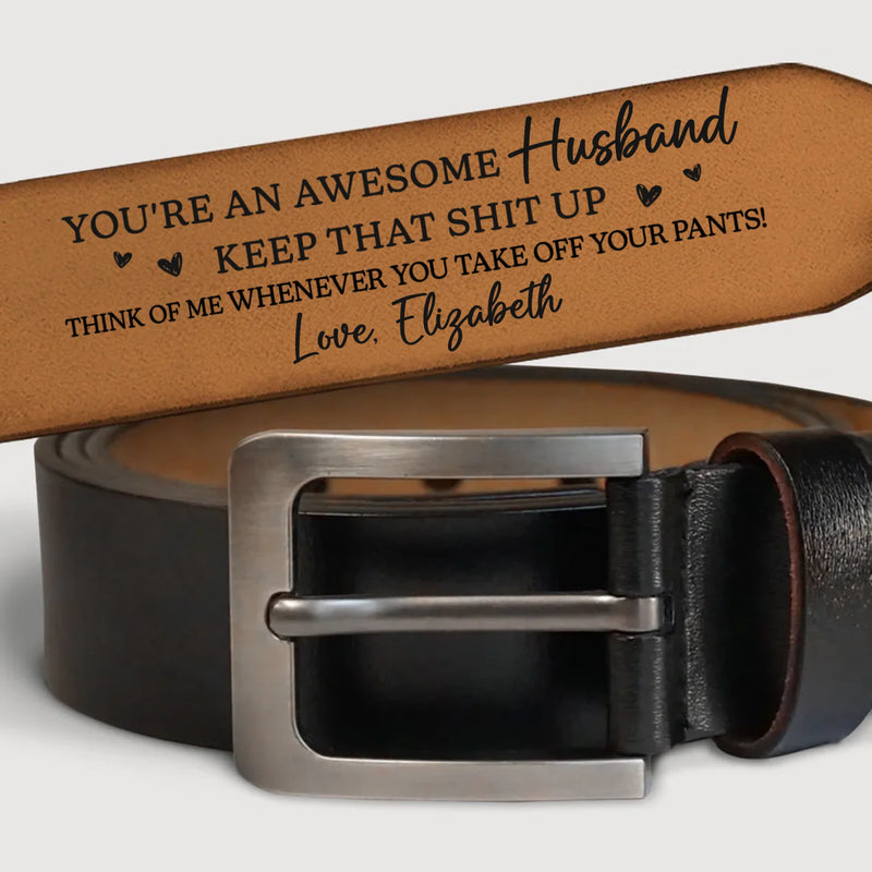 Custom Engraved Leather Belt - Personalized Anniversary Wedding Gifts For Husband And Wife, Him And Her - Two Hearts Growing Side By Side